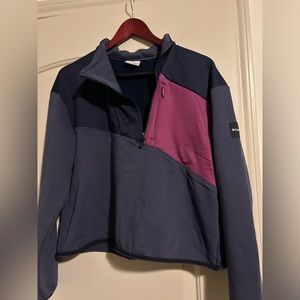 Columbia, 80s multicolored cropped quarter zip, big pocket on front